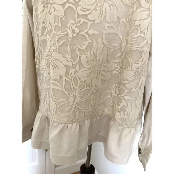 NWT Simply Noelle Shirt Size 12-14 Tan lace Back Ruffle TradWife Boho - Picture 9 of 12